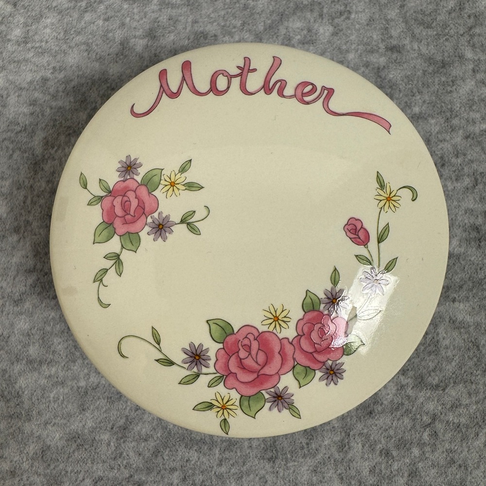 Vintage Porcelain Mother Trinket Box Japan Cream Pink Green with Gilded Gold Bow